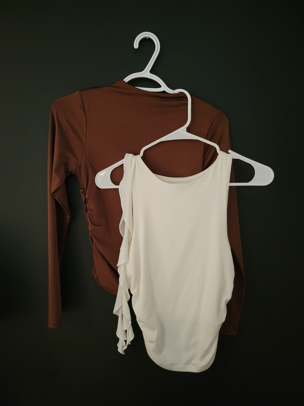 gaze Brown Long-Sleeve Top with Cream Ruffle Tank